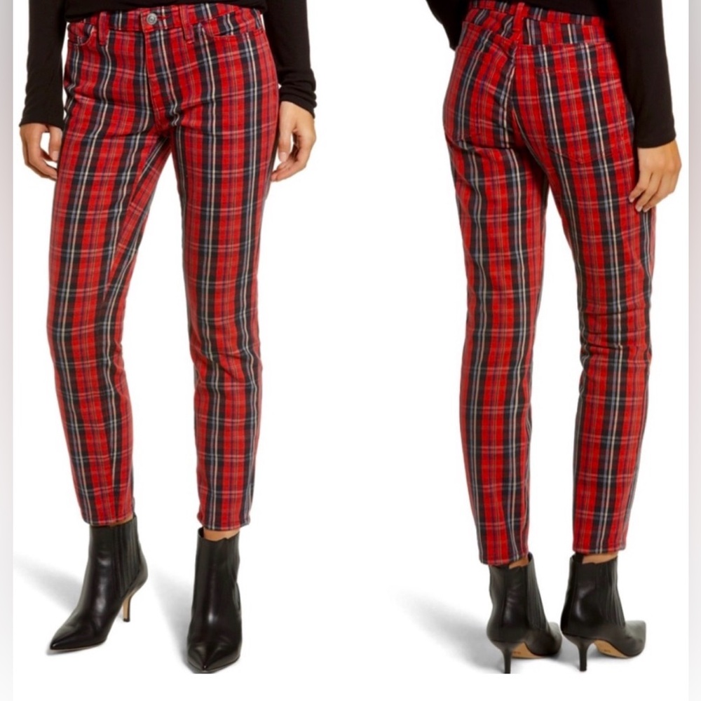 Current Elliott The Stiletto Red Tartan Cropped Skinny Jeans Size 29 NWOT